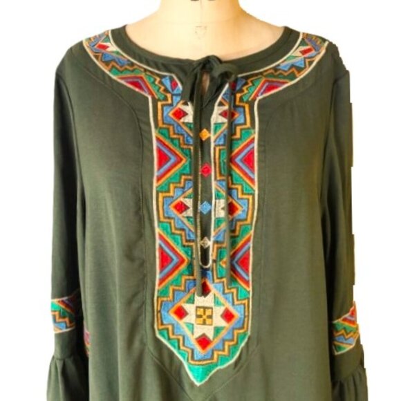 Maxi boho flounce sleeve embroidery applique drop waist flounce sleeve dress - Picture 5 of 15